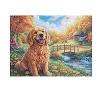 Golden Retriever Mignon mer de Fleurs 500 Pieces Casse tête Expert Confirmé en Carton Épais Rigide Créatures célestes splendides Très Difficile Niveau Expert Motif Complexe Cadeau Anniversaire Premiu