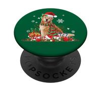 Golden Retriever, Noël, Chapeau de Père Noël lumières Cadeaux PopSockets PopGrip Adhésif
