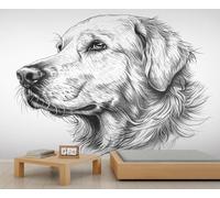 golden retriever noir et blanc Décoration murale 3D autocollante, idéale pour chambre, salle de bain et salon. Papier peint décoratif. 250x175cm (non autocollant)