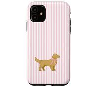 Golden Retriever Nœud rayé Rose Valentine Coque pour iPhone 11