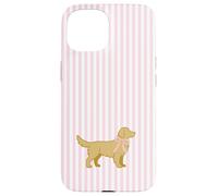 Golden Retriever Nœud rayé Rose Valentine Coque pour iPhone 15