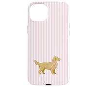 Golden Retriever Nœud rayé Rose Valentine Coque pour iPhone 15 Plus