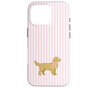Golden Retriever Nœud rayé Rose Valentine Coque pour iPhone 16 Pro