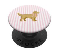 Golden Retriever Nœud rayé Rose Valentine PopSockets PopGrip Adhésif