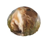 Golden retriever on the beach - Bonnet de douche imperméable extra large - Protection double couche pour cheveux longs/bouclés - Réutilisable et facile à transporter.