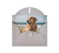 Golden retriever on the beach Carte de vœux horizontale en papier nacré pour cartes d'anniversaire et toutes les occasions, gris