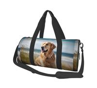 Golden Retriever on The Beach - Sac de voyage rond de grande capacité avec plusieurs poches, léger et pliable pour salle de sport, week-end, excursions.