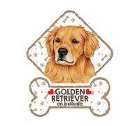 Golden Retriever - Panneau pour Pare-Brise avec Ventouse- Mon Chien est à Bord. Plaque signalétique pour Tous Type véhicule. Chien à Bord, en Ballade, on Tour.