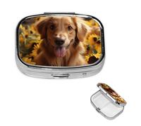 Golden Retriever - Pilulier carré portable à 2 compartiments - Joli pilulier de voyage - Organisateur de vitamines pour sac à main, poche, cadeau de voyage