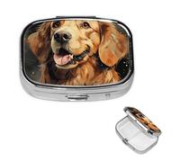 Golden Retriever Pilulier carré portable à 2 compartiments - Joli pilulier de voyage - Organiseur de vitamines pour sac à main, poche, cadeau de voyage