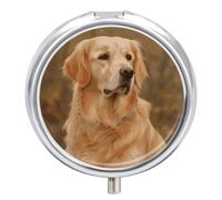 Golden Retriever Pilulier de voyage à 3 compartiments avec miroir hebdomadaire portable pour sac à main