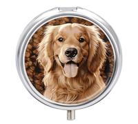 Golden Retriever Pilulier de voyage à 3 compartiments avec miroir, pilulier quotidien en métal pour sac à main et poche, petite boîte à médicaments ronde portable