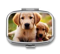 Golden Retriever Pilulier portable à 2 compartiments pour poche, sac à main, médicaments, vitamines, huile de poisson, cadeau de voyage