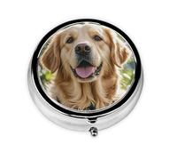 Golden Retriever Pilulier rétro à 3 compartiments avec miroir pour sac à main ou poche - Organisateur décoratif en métal pour médicaments et vitamines - Cadeau unique