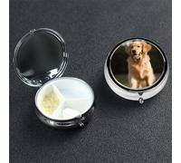 Golden Retriever Pilulier rond portable à 3 compartiments pour poche ou sac à main, pilulier hebdomadaire, organiseur décoratif en métal pour médicaments, vitamines, cadeau de voyage