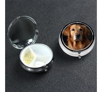 Golden Retriever Pilulier rond portable à 3 compartiments pour poche ou sac à main, pilulier hebdomadaire, organiseur décoratif en métal pour médicaments, vitamines, cadeau de voyage