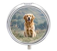Golden Retriever - Pilulier rond portable et étanche pour voyage, sac à main et pratique au quotidien