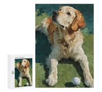 Golden Retriever Playing Golf Puzzle 1000 Pièces Educa Jouet en Bois Cadeau Unique Décoration Intérieure Jeu Éducatif Challenge Toy Adultes Et Enfants À Partir De 14 Ans 300 PCS