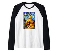 Golden Retriever Playing Guitar Whimsical Art Music Camping Manche Raglan
