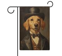 Golden Retriever portant un chapeau de smoking, drapeau de jardin, vacances saisonnières, toile de jute double face, drapeaux d'extérieur pour maison, cour, 30,5 x 45,7 cm