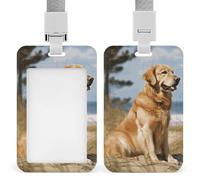 Golden Retriever - Porte-badge avec cordon de suspension, cordon de séparation, étui de protection vertical pour carte d'identité, multi-usage pour bureau, enseignant, infirmière