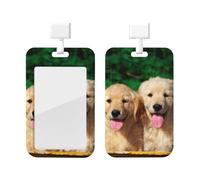 Golden Retriever - Porte-badge avec lanière - Motif chiens et chiots - Joli porte-carte d'identité - Porte-badge de travailleur - Clip vertical - Pour bureau, médecin, infirmière, travail