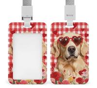 Golden Retriever Porte-badge rétractable en forme de cœur portant des lunettes de soleil pour le travail, le bureau, les médecins, les infirmières