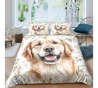 Golden retriever portrait Housse de Couette Microfibre Hypoallergique 3 pièces 3D Effet Respirante Watercolor pet Parure de Lit avec 2 Taies d'oreiller Confortable for Femmes Super king（260x220cm）