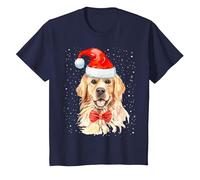 Golden Retriever Pull de Noël avec Bonnet de Père Noël pour Chien T-Shirt, Enfant, Bleu Marine, 4 Ans