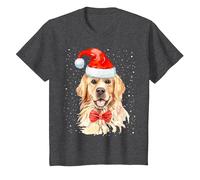 Golden Retriever Pull de Noël avec Bonnet de Père Noël pour Chien T-Shirt, Enfant, Chiné Foncé, 2 Ans