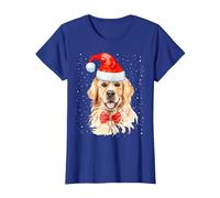 Golden Retriever Pull de Noël avec Bonnet de Père Noël pour Chien T-Shirt, Femme, Bleu Royal, XS
