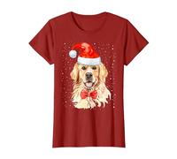 Golden Retriever Pull de Noël avec Bonnet de Père Noël pour Chien T-Shirt, Femme, Canneberge, XS