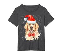 Golden Retriever Pull de Noël avec Bonnet de Père Noël pour Chien T-Shirt, Femme Grandes Tailles, Chiné Foncé, 2X