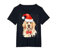 Golden Retriever Pull de Noël avec Bonnet de Père Noël pour Chien T-Shirt, Femme Grandes Tailles, Noir, 2X
