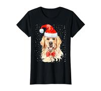 Golden Retriever Pull de Noël avec Bonnet de Père Noël pour Chien T-Shirt, Femme, Noir, XS