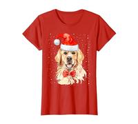 Golden Retriever Pull de Noël avec Bonnet de Père Noël pour Chien T-Shirt, Femme, Rouge, XS