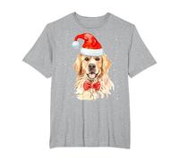 Golden Retriever Pull de Noël avec Bonnet de Père Noël pour Chien T-Shirt, Homme Grandes Tailles, Gris Chiné, 2X Tall