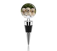 Golden Retriever Puppies Bouchons de bouteille de vin avec joint en silicone, scellant décoratif pour bouteille de vin, bouchons de champagne, bouchons de vin réutilisables en alliage de zinc pour
