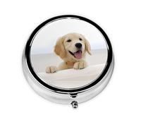 Golden Retriever Puppies : cette petite boîte à pilules ronde est un organisateur de médicaments de voyage portable avec trois compartiments pour ranger les médicaments quotidiens.