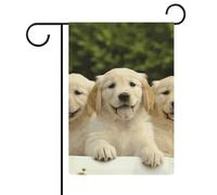 Golden Retriever Puppies Drapeau de jardin double face 30,5 x 45,7 cm, drapeau vertical en lin, drapeaux de maison durables pour fêtes de vacances décoratives extérieures