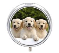 Golden Retriever Puppies Pilulier rond portable et étanche pour sac à main et pratique au quotidien