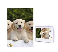 Golden Retriever Puppies Puzzle pour adultes 1000 pièces Puzzle en bois à partir de photos, puzzles stimulants parfaits pour les soirées de jeu, décoration de la maison, cadeau pour les vacances