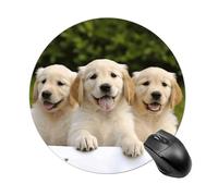 Golden Retriever Puppies Tapis de souris rond à glissement lisse Tapis de souris de jeu extra densité portable confortable pour bureau, maison, bureau, 20 x 20 cm