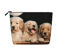 Golden Retriever Puppies Trousse de toilette de voyage pour femme, faux chanvre, organisateur de cosmétiques de grande capacité, pochette quotidienne zippée