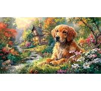 Golden-Retriever Puzzle 1000 pièces Défi de Jeu éducatif Papier recyclé Jeu Stimulant pour Relaxation, créativité et Cadeaux 38x52/1000 pièces