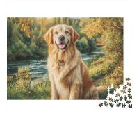 Golden Retriever Puzzle 1000 Pièces Papier Adulte Automne Rive Jeu de Puzzle 1000 Pièces Détente Décoration Maison Famille 70x50cm/1000pcs