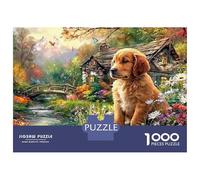 Golden Retriever Puzzle 1000 PiècesPuppy Garden pour Débutants Impression HD sur Carton Stimuler l'esprit Édition Limitée Prix Promo 38x26cm/1000pcs