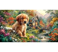 Golden-Retriever Puzzle pour Adultes 1000 pièces Papier recyclé Défi de Jeu éducatif pour décoration Murale et Cadeaux Beau Puzzle de décoration 70x50/1000 pièces