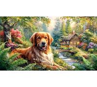 Golden-Retriever Puzzle pour Adultes 1000 pièces Puzzle Jeu Stimulant pour décoration Murale et Cadeaux Idée Cadeau Parfaite Jeux éducatifs 70x50/1000 pièces
