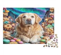 Golden Retriever Rue de Pâtisseries Françaises Puzzle 1000 Pièces Puzzle en Famille Papier pour Adultes Détente Décoration Cadeau 70x50cm/1000pcs